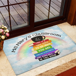 Classroom Welcome Mat - Custom Teacher's Name - This Is A Safe Space - Doormat - GoDuckee