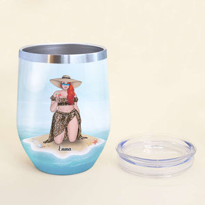 Personalized Bikini Girl Trip Wine Tumbler - Suntanned Beach Sand And A Drink In My Hand - Leopard Pattern - Wine Tumbler - GoDuckee