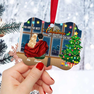 Personalized Christmas Couple Ornament, Couple Sitting Near Window, You Are The Best Christmas Gift, Christmas Tree Decor - Ornament - GoDuckee