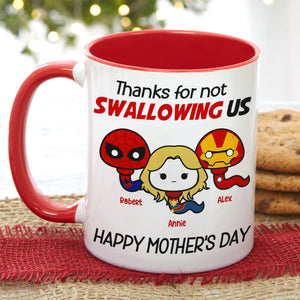 Thank Super Mom For Not Swallowing Us - Personalized Coffee Mug - Mother's Gift - Coffee Mug - GoDuckee
