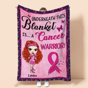 Breast Cancer Awareness - Personalized Boxing Girl Blanket - Underneath This Blanket Is A Cancer Warrior - Blanket - GoDuckee