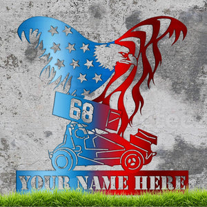 Dirt Track Racing Personalized Independence Day Metal Sign - Metal Wall Art - GoDuckee