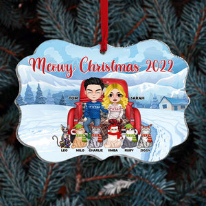 Meowy Christmas Couple and Cats Personalized Acrylic Ornament - Ornament - GoDuckee