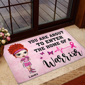 Breast Cancer Awareness - Personalized Pink Boxer Girl Doormat - You Are About To Enter The Home Of A Warrior - Doormat - GoDuckee