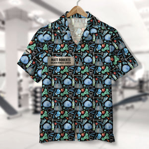 Gym Hawaiian Shirt - Custom Name - Gym Equipment Pattern - Hawaiian Shirts - GoDuckee