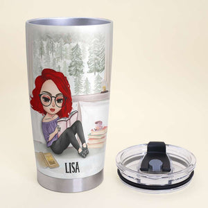 Personalized Reading Girl Tumbler - I Like To Stay In Bed With My Book It's Too Peopley Outside - Tumbler Cup - GoDuckee