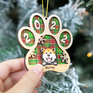 Dog Paw Personalized Wood Ornament, Christmas Tree Decor For Dog Lovers - Ornament - GoDuckee