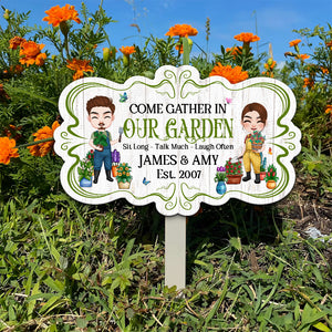 Come Gather In Our Garden, Personalized Metal Sign, Gift For Gardening Couple - Metal Wall Art - GoDuckee