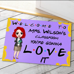 Personalized Teacher Dolls - Classroom Welcome Mat - You're Gonna Love It - Purple Friends Door - Doormat - GoDuckee