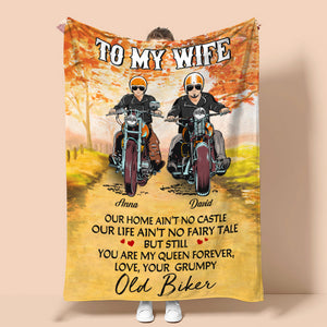 Personalized Biker Couple Blanket - To My Wife, You Are My Queen Forever, Your Grumpy Old Biker - Blanket - GoDuckee