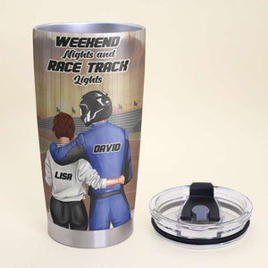 Personalized Racing Couple Tumbler - Weekend Nights And Race Track Lights - Tumbler Cup - GoDuckee