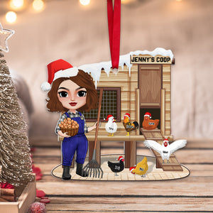 Poultry Farming Girl, Personalized Chicken Coop Ornament, Christmas Decor for Farm Girls - Ornament - GoDuckee