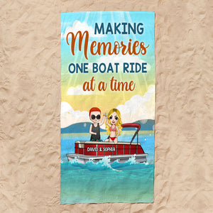 Making Memories One Boat Ride - Personalized Beach Towel - Gifts For Wife, Girlfriend, Pontoon Queen From Husband Fol7-Vd2 - Beach Towel - GoDuckee