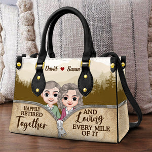 Happily Retired Together, Personalized Leather Bag, Gift For Couple - Leather Bag - GoDuckee