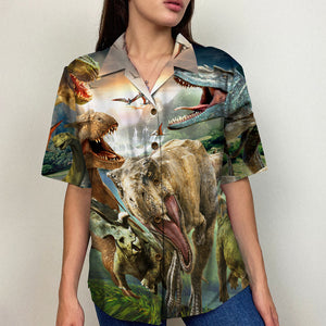 Angry Dinosaur Hawaiian Shirt - Lost In Jurassic Park - Dinosaur Theme - Hawaiian Shirts - GoDuckee