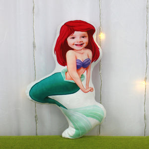 Little Mermaid Girl Custom Face Photo Pillow Gift For Little Daughter - Pillow - GoDuckee