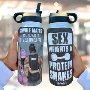 Personalized Gym Couple Water Bottle - Live Love Lift, Sex Weight & Protein Shakes GYM2104 - Water Bottles - GoDuckee