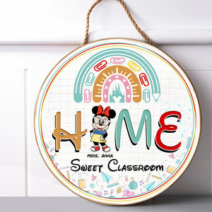 Home Sweet Classroom Personalized Teacher Round Wooden Sign - Wood Sign - GoDuckee