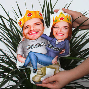 Custom Face Pillow, Love Family, Couple Her King - His Queen - Pillow - GoDuckee
