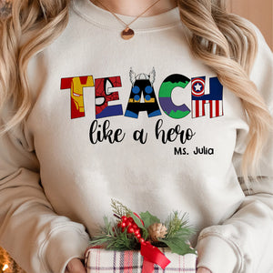Christmas Teacher Personalized Shirt - Teach Like A Hero - Custom Letter - Shirts - GoDuckee