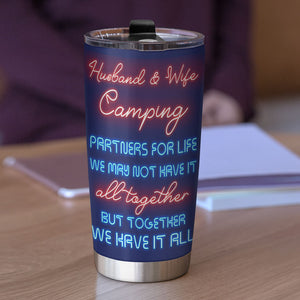 Personalized Camping Couple Tumbler - Husband And Wife Camping Partners For Life - Tumbler Cup - GoDuckee