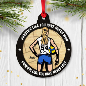 Practice Like You Have Never Won, Personalized Volleyball Wood Ornament - Ornament - GoDuckee