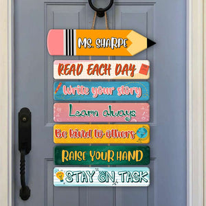 Personalized Teacher Quote Wood Sign, Read Each Day - Write Your Story, Classroom Decor - Wood Sign - GoDuckee