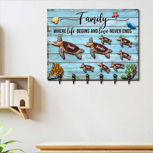 Family Where Life Begins And Love Never Ends - Personalized Wood Key Hanger - Wood Sign - GoDuckee