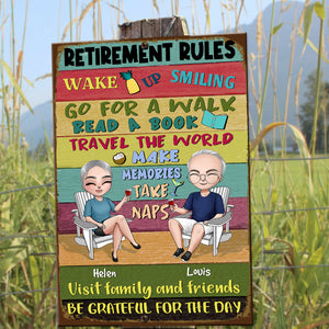 Retirement Rules - Personalized Metal Sign - Gift For Couple - Metal Wall Art - GoDuckee