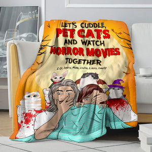 Personalized Horror Couple & Cat Breeds Blanket - Let's Cuddle Pet Cats & Watch Horror Movies - Blanket - GoDuckee