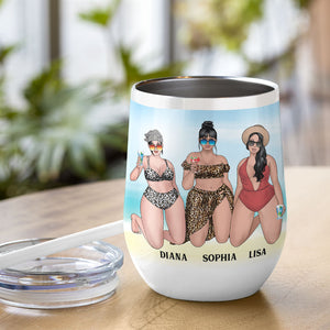 Personalized Bikini Girls Trip Wine Tumbler - We Just Drink Whatever's In The Glass - Leopard Pattern - Wine Tumbler - GoDuckee