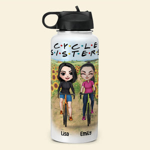 Personalized Cycling Besties Water Bottle - Cycle Sisters, I'll Be There For You - Sunflower Theme - Water Bottles - GoDuckee