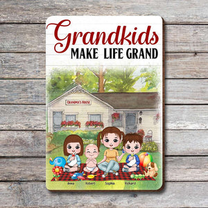 Grandkids Make Life Grand, Grandma And Grandma House Layers Wood Sign - Wood Sign - GoDuckee