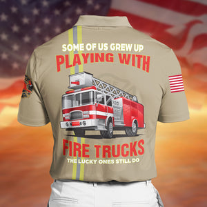 Firefighter Some Of Us Grew Up Playing With Fire Trucks - Personalized Polo Shirt - AOP Products - GoDuckee