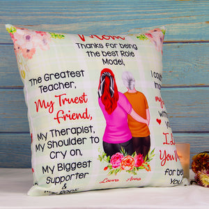 Personalized Mom Kid Pillow, Mom The Best Role Model, Girl Hugging Mom - Pillow - GoDuckee