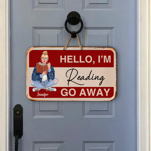 Hello I'm Reading - Personalized Metal Sign - Gift For Book Lover - Metal Wall Art - GoDuckee