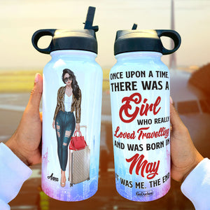 Personalized Girl Trip Water Bottle - Once Upon A Time There Was A Girl Who Really Loved Travelling - Water Bottles - GoDuckee