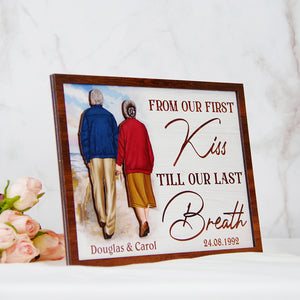 From Our First Kiss Till Our Last Breath Layered Old Couple Wood Sign Stand Gift For Couple - Wood Sign - GoDuckee