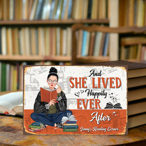 And She Lived Happily Ever After Personalized Reading Books Metal Sign Gift For Book Lovers - Metal Wall Art - GoDuckee