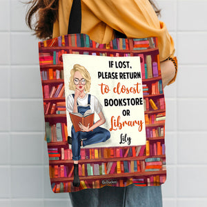 Personalized Book Tote Bag Girl Reading Book If Lost Please Return To Closest Bookstore - Tote Bag - GoDuckee