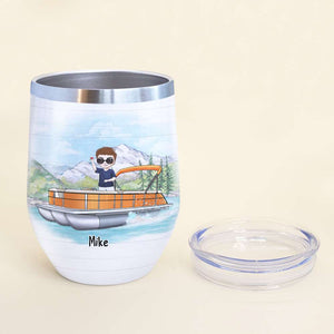Personalized Pontoon Captain Wine Tumbler - Level Of Drunk - Custom Pontoon Boat - Wine Tumbler - GoDuckee