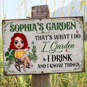 I Garden I Drink And I Know Things Personalized Gardening Metal Sign Gift For Gardening Lover - Metal Wall Art - GoDuckee