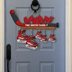 Hockey Family, Personalized Hockey Stick and Skate Wood Sign, Hockey Home Decor - Wood Sign - GoDuckee