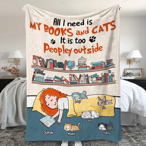 Personalized Cartoon Sleeping Girl & Cat Breeds Blanket - Book Lover - All I Need Is My Books And Cats - Blanket - GoDuckee