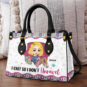 Knitting I Knit So I Don't Unravel - Personalized Leather Bag - Leather Bag - GoDuckee