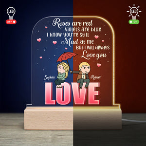 Roses Are Red, Violets Are Blue, I Will Always Love You, Personalized Led Light Wooden Base - Led Night Light - GoDuckee