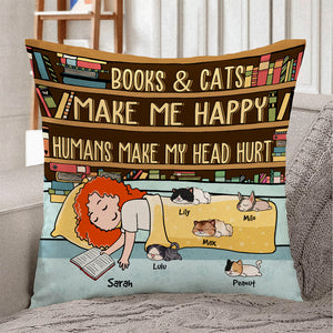 Book Cat Girl Books & Cats Make Me Happy - Personalized Pillow - Pillow - GoDuckee