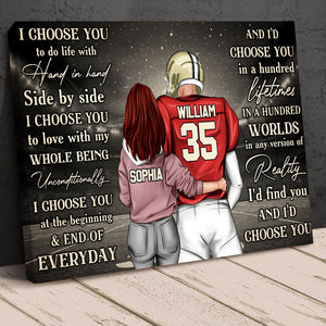 Personalized Football Couple Poster - I Choose You To Do Life With Hand In Hand, Side By Side - Poster & Canvas - GoDuckee
