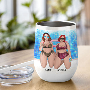 Personalized Bikini Girls Trip Wine Tumbler - Happiness Is A Day At The Pool With My Person - Leopard Pattern - Wine Tumbler - GoDuckee