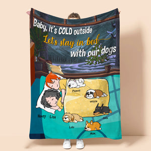 Personalized Cartoon Sleeping Couple & Dog Breeds Blanket - Let's Stay In Bed With Our Dogs - Blanket - GoDuckee